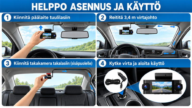 Podofo Autokamera 4 kameraa parkkivahdilla 2K UHD GPS WiFi