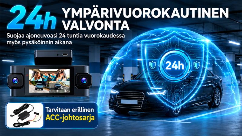 Podofo Autokamera 4 kameraa parkkivahdilla 2K UHD GPS WiFi