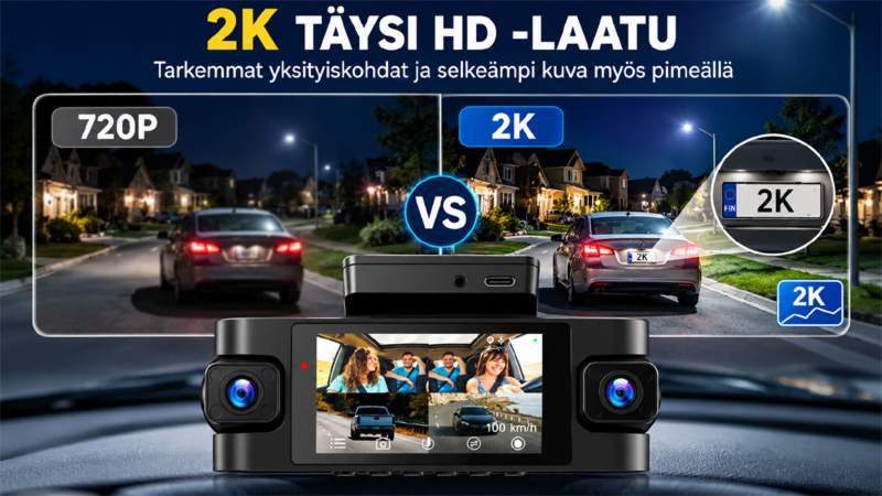 Podofo Autokamera 4 kameraa parkkivahdilla 2K UHD GPS WiFi