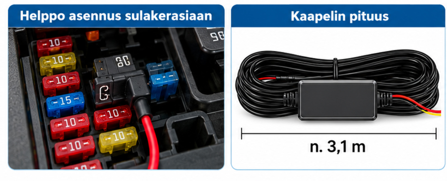 ACC-johtosarja autokameralle – 24h pysäköintivalvonta, USB-C, akkusuoja