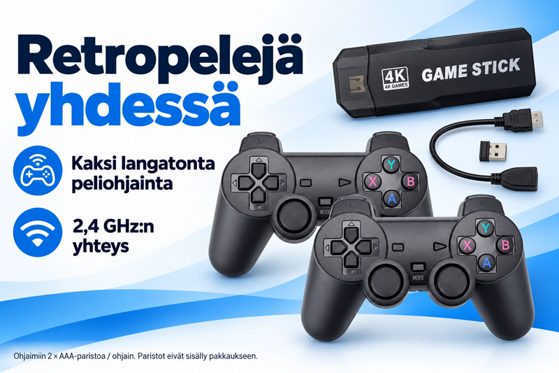 X2 Plus Game Stick – retropelikonsoli ja 2 langatonta ohjainta, 64 Gt