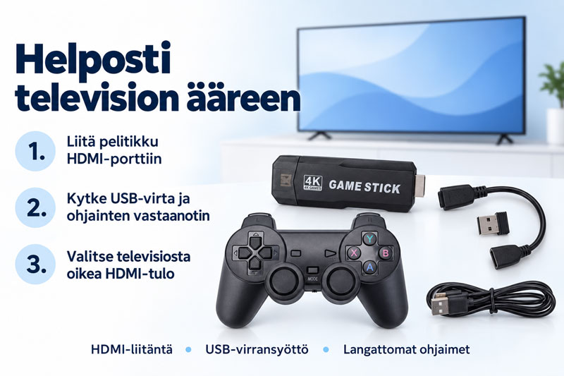 X2 Plus Game Stick – retropelikonsoli ja 2 langatonta ohjainta, 64 Gt